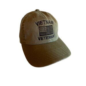 Vietnam Veteran Green Distress Hat Cap Adjustable